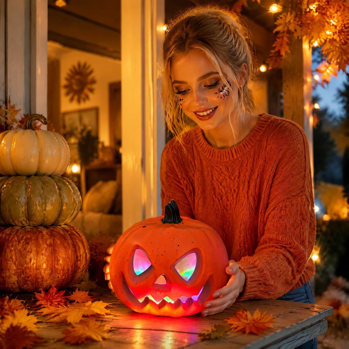 Halloween Pumpkin LED Light Up Decoration 20cm