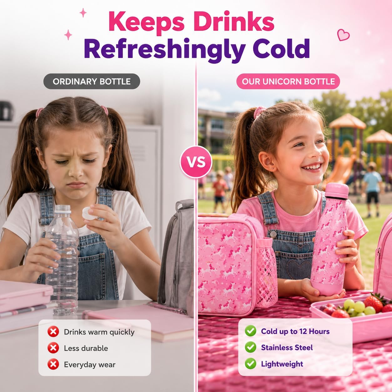 350ml Girls Insulated Metal Water Bottle