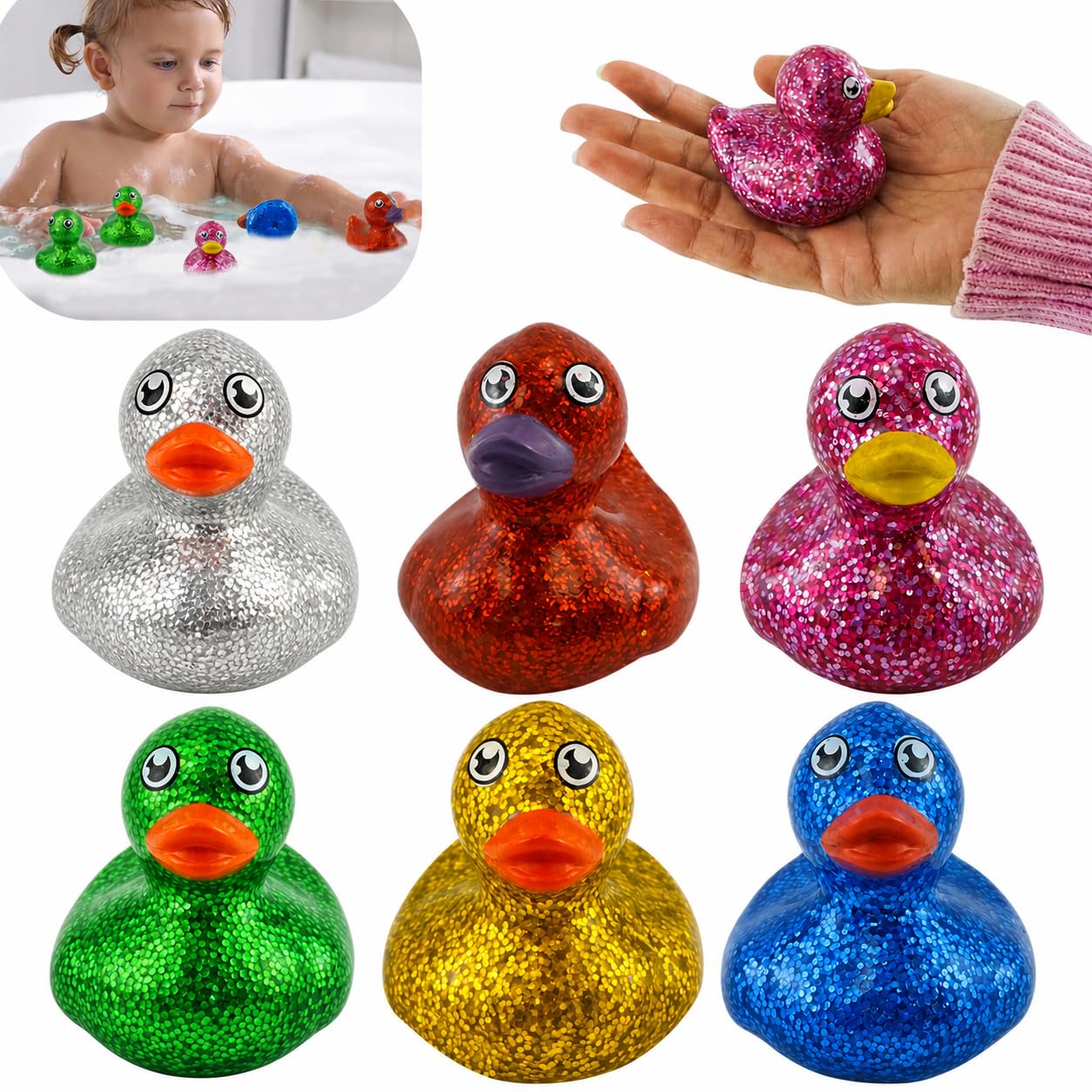 Glitter Floating Bath Duck Toy - 1x Random Colours
