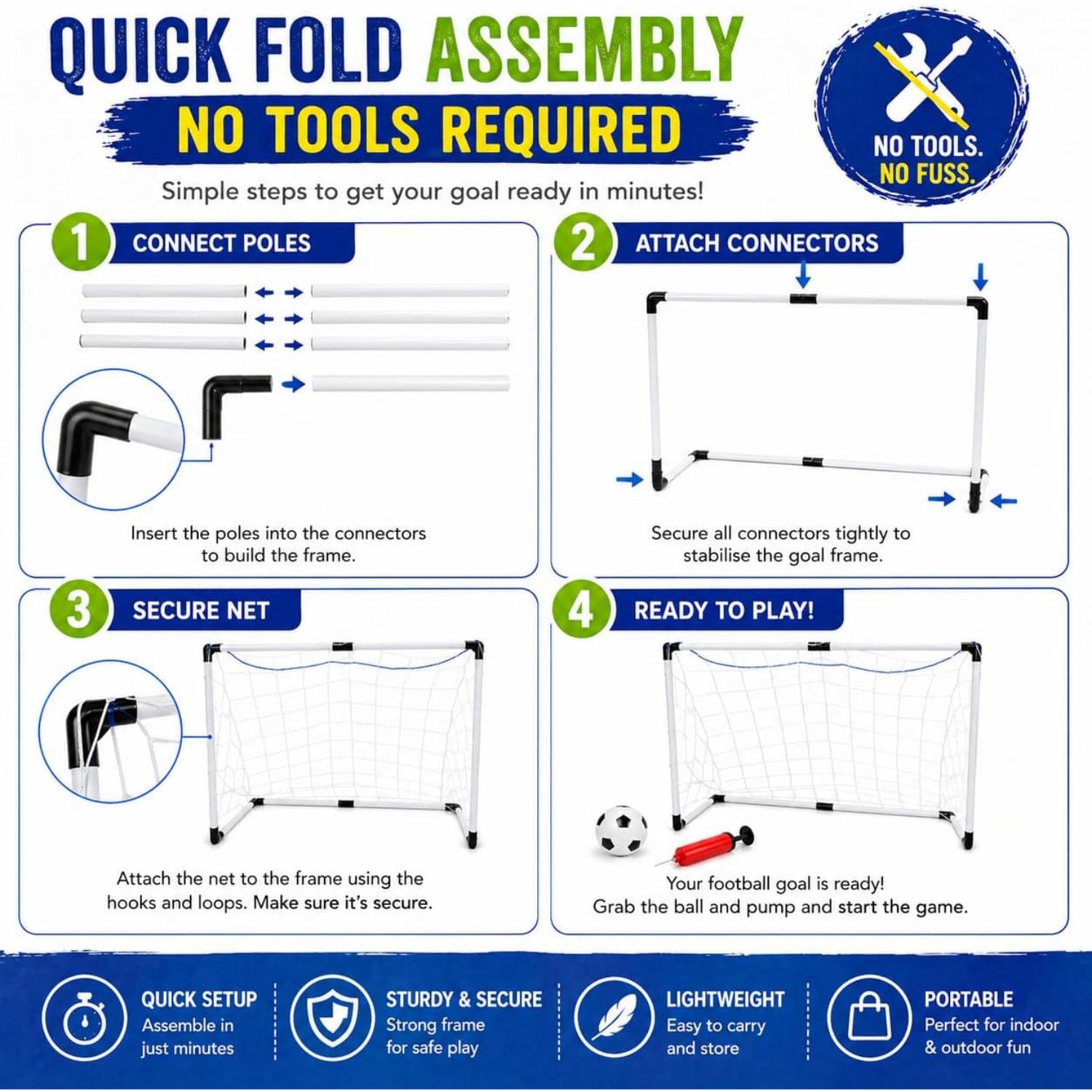 Mini Soccer Goals for Kids with Net Ball Pump