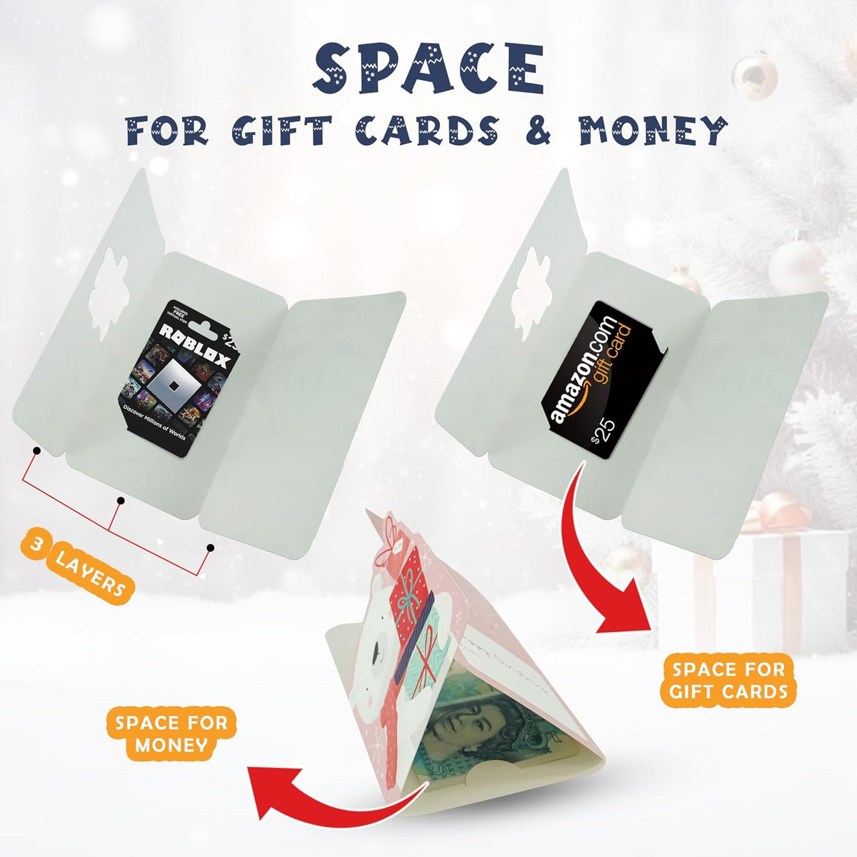 4Pcs Christmas Money Wallet Cards with Envelopes 16cm