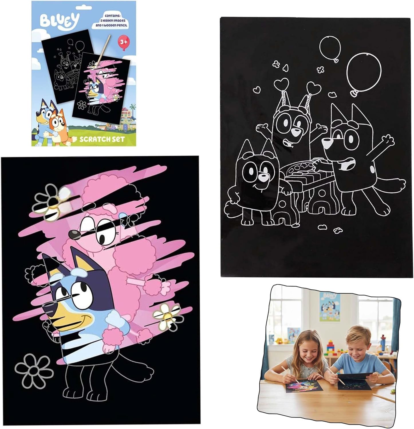 3Pcs Kids Scratch Art Craft Set with Wooden Stylus