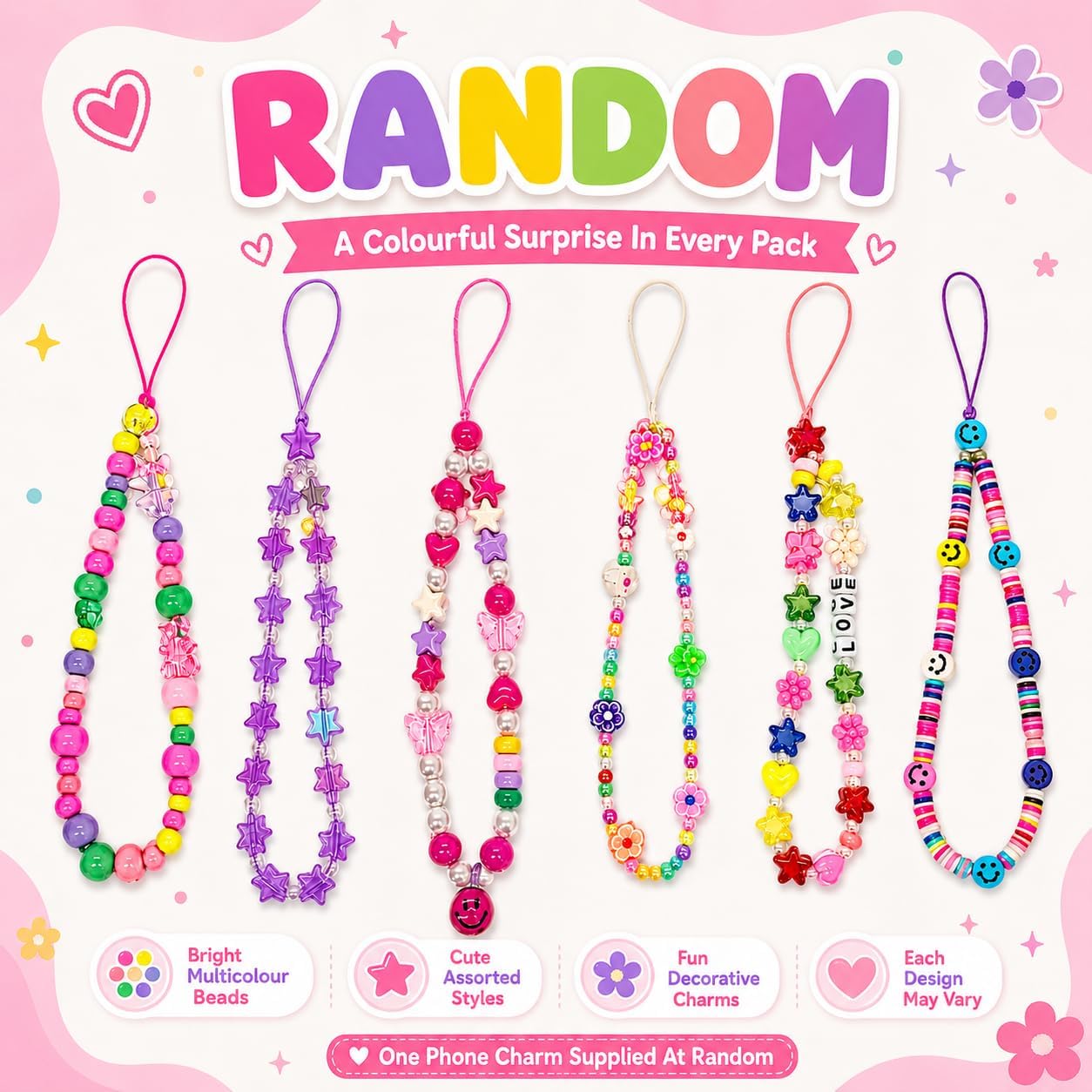 19cm Beaded Phone Charm Strap - Random