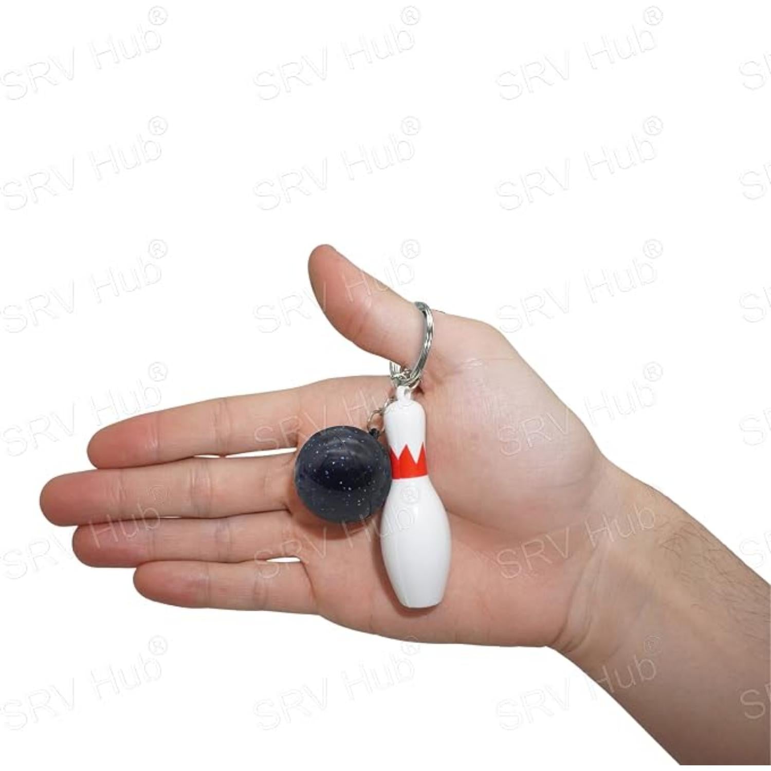 Bowling Pin Attached Ball Keyring - Assorted