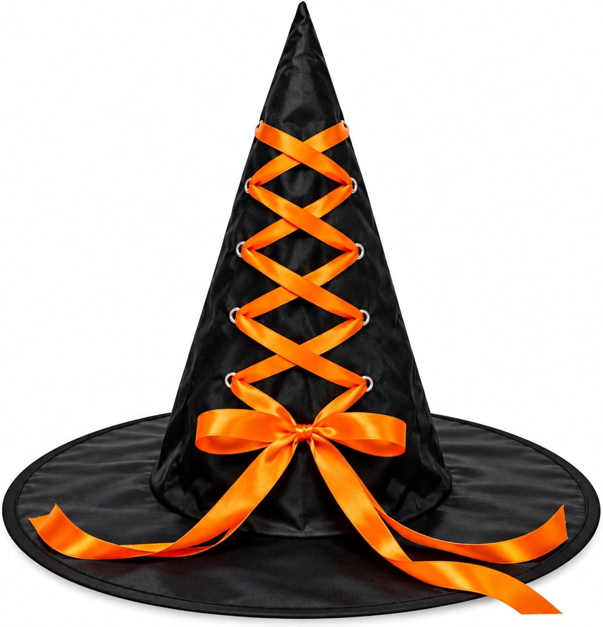 Black Halloween Witch Hat with Colourful Ribbon 40cm Tall