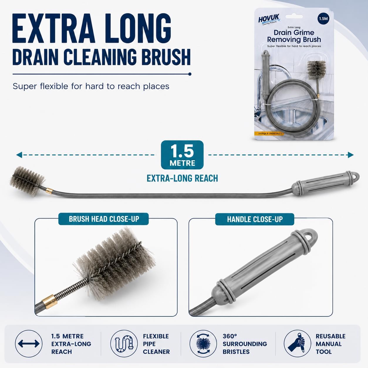 1.5M Long Drain Grime Removing Brush