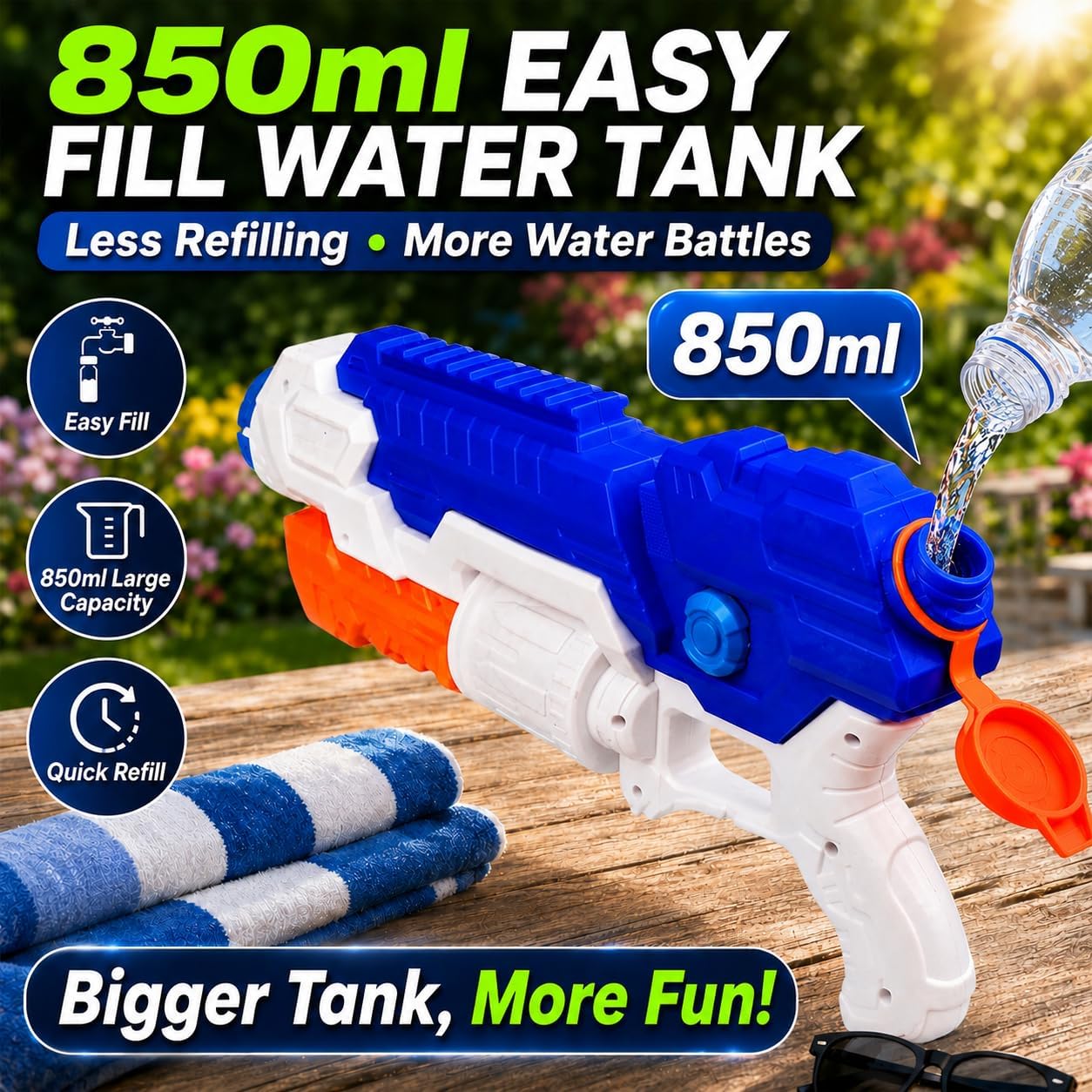 40cm XL Pump Action Water Gun 850ml Tank