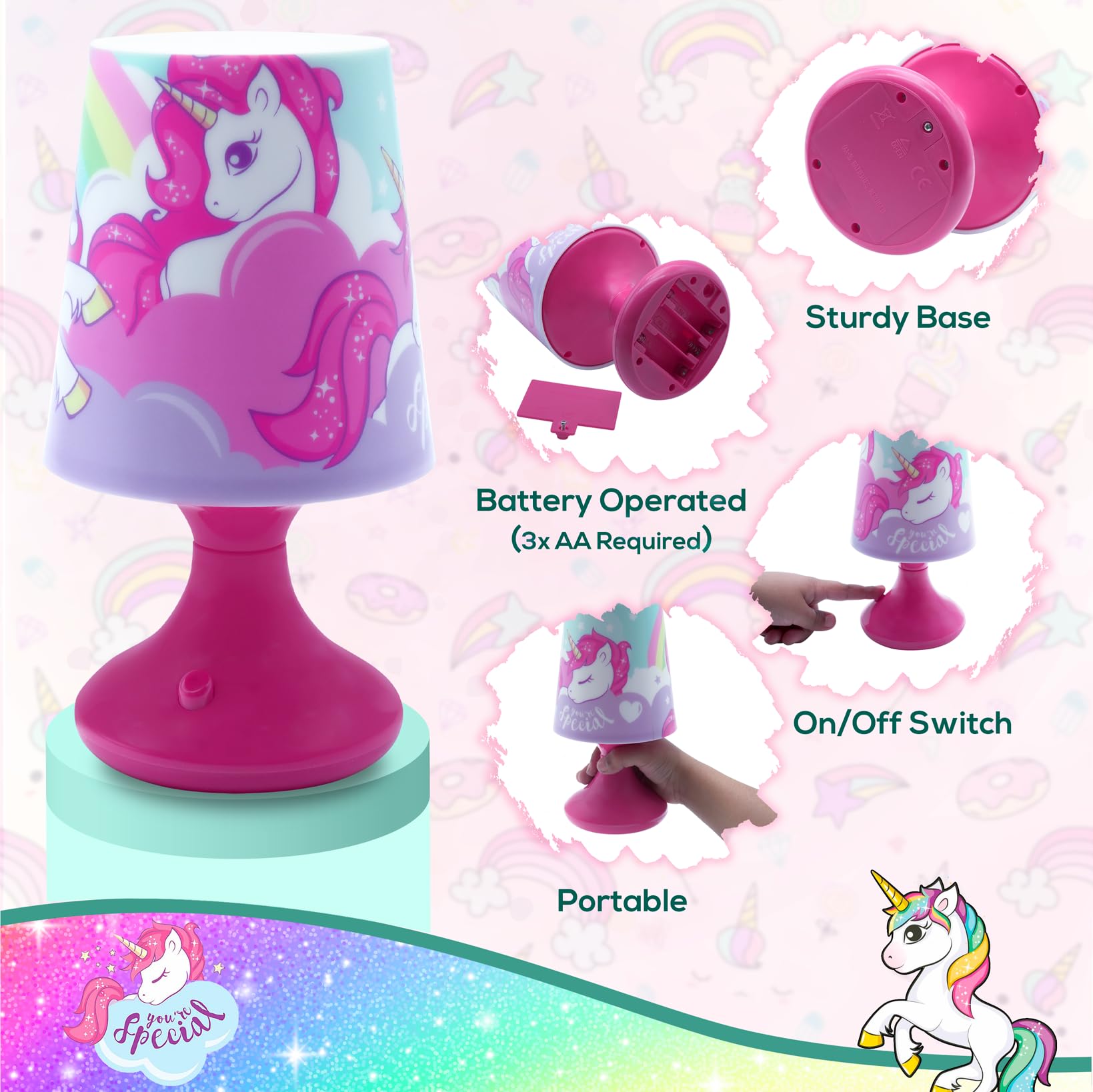 Table Lamp Battery Powered Bedside Lamp for Kids