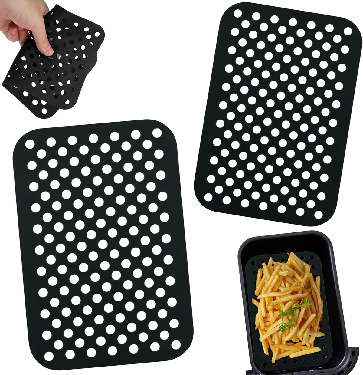 Silicone Air Fryer Mats 20cm Rectangle - 2Pcs