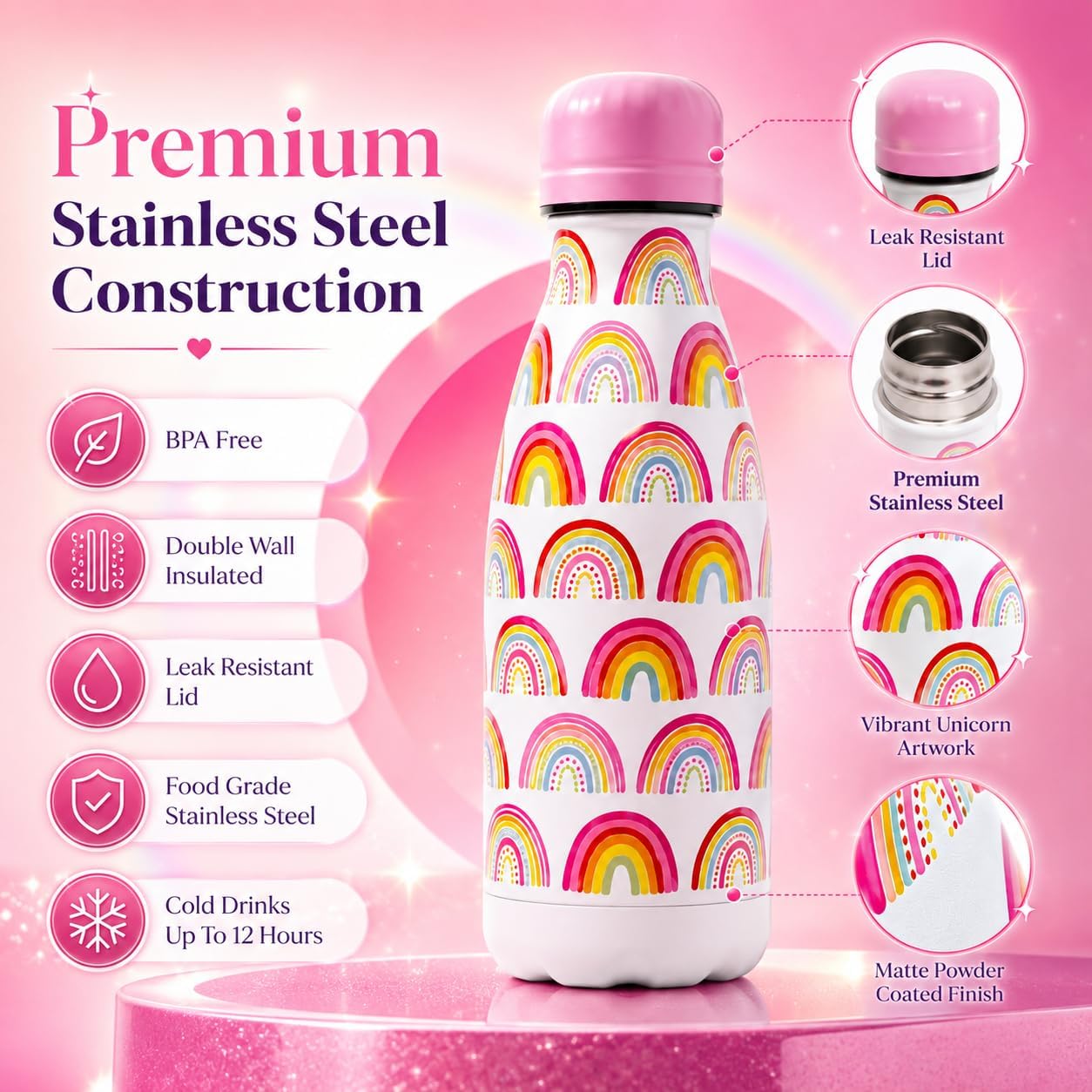 350ml Girls Insulated Metal Water Bottle