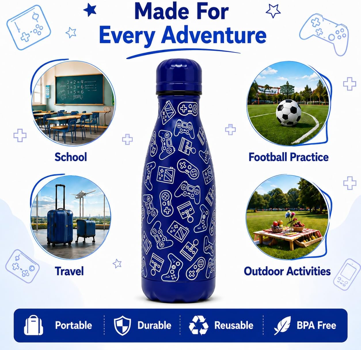 350ml Boys Insulated Metal Water Bottle