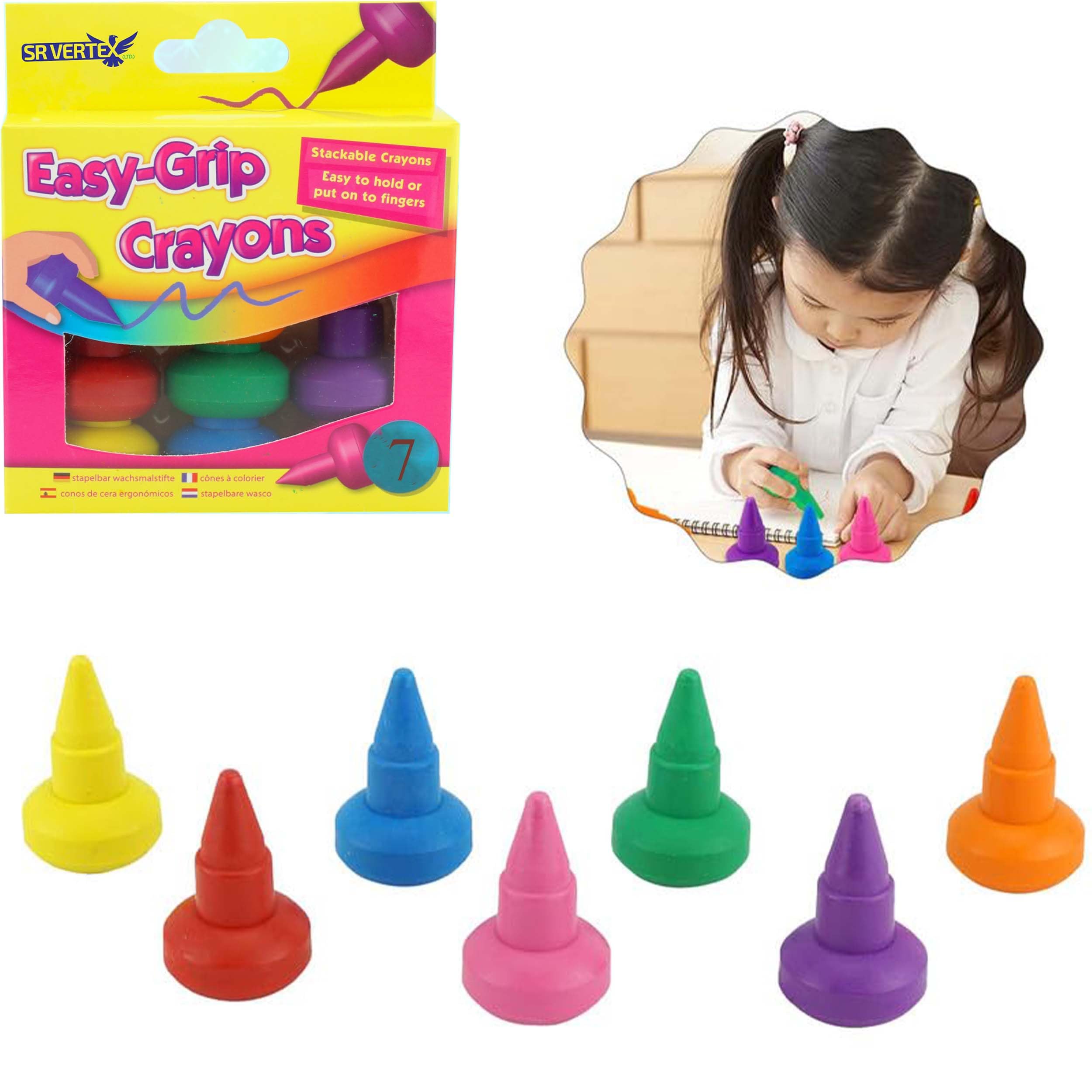 Kids Easy Grip Stackable & Non-Toxic Wax Crayons