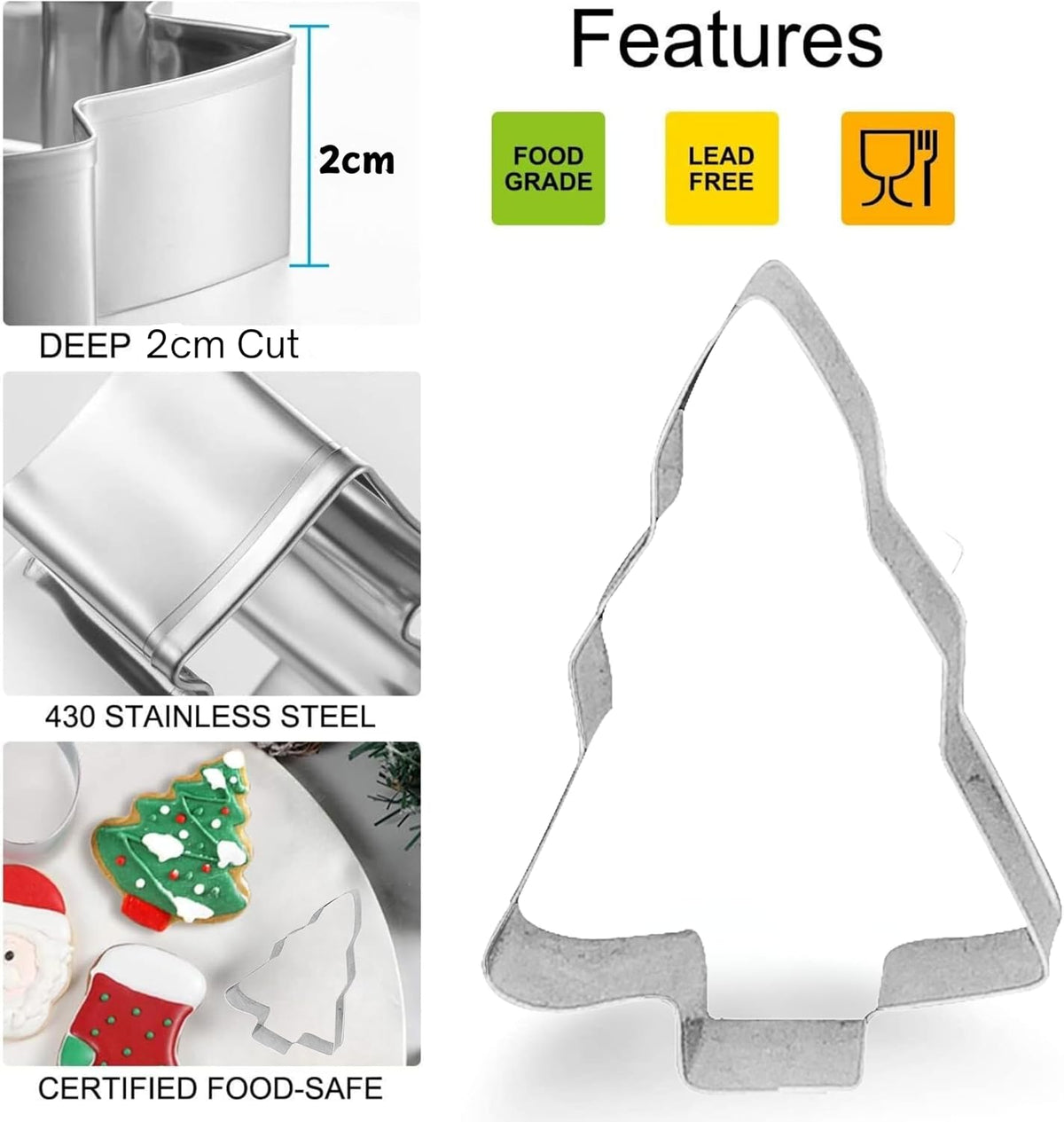 8Pcs Stainless Steel Christmas Cookie Cutters