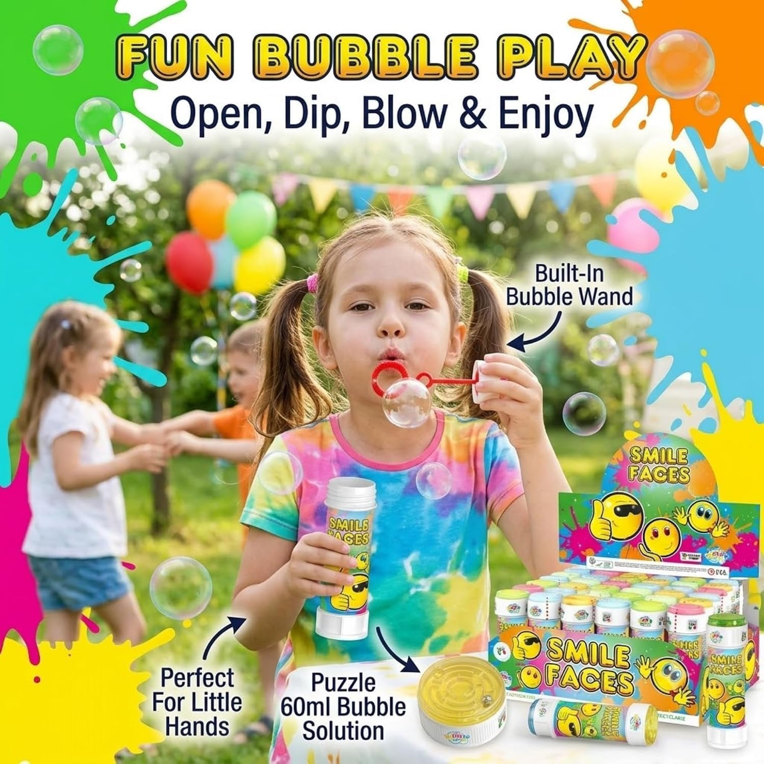 Smile Faces 12Pcs Bubble Tubes with Wand