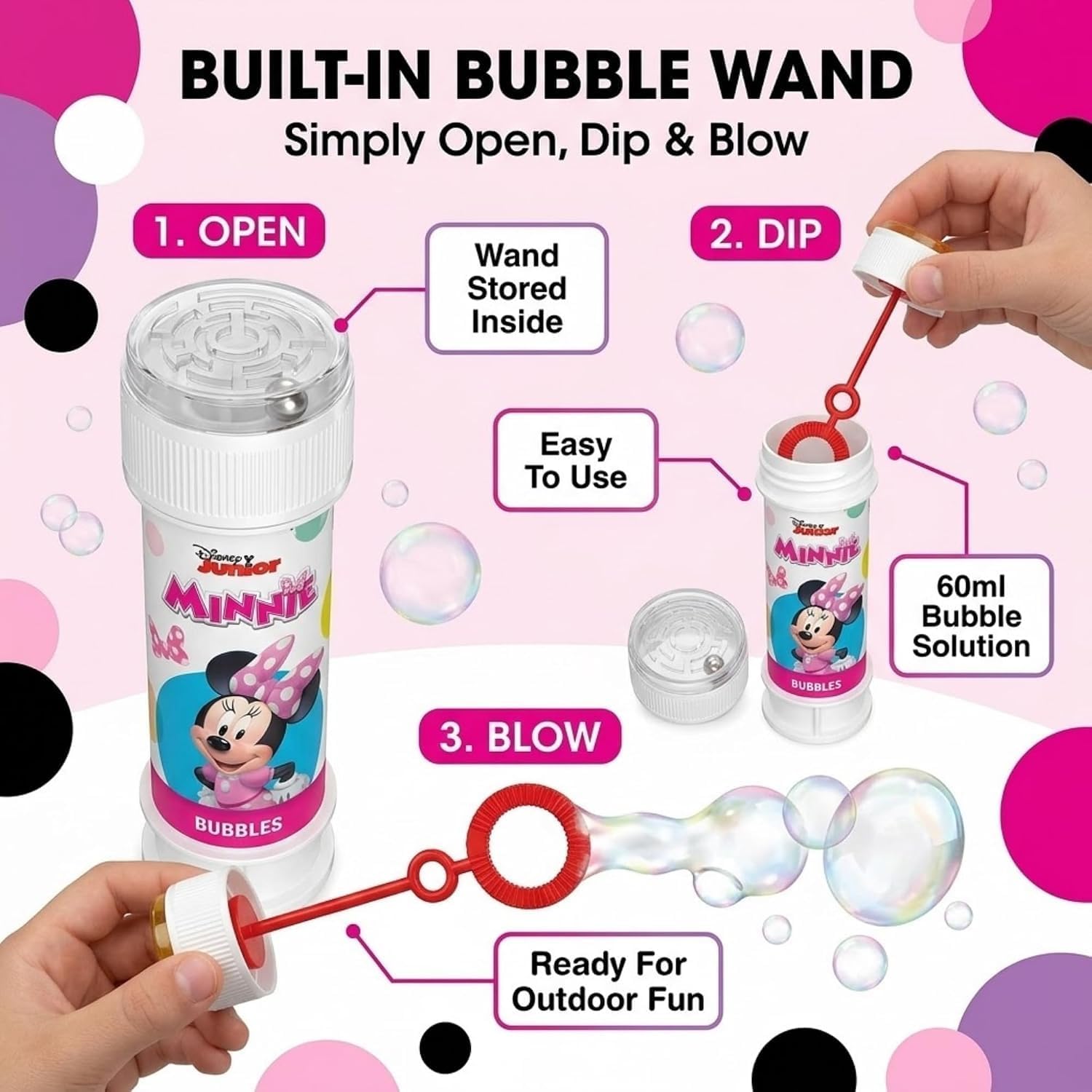 Minnie Mouse 12Pcs Bubble Tubes with Wand
