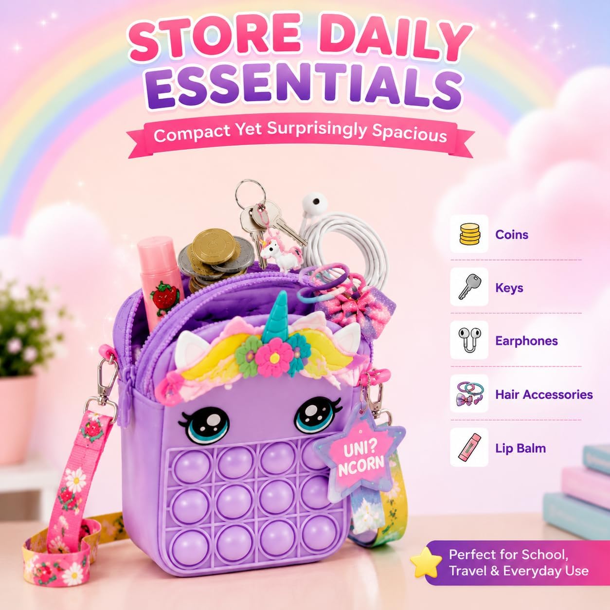 Random Unicorn Pop-It Fidget Bag with Lanyard