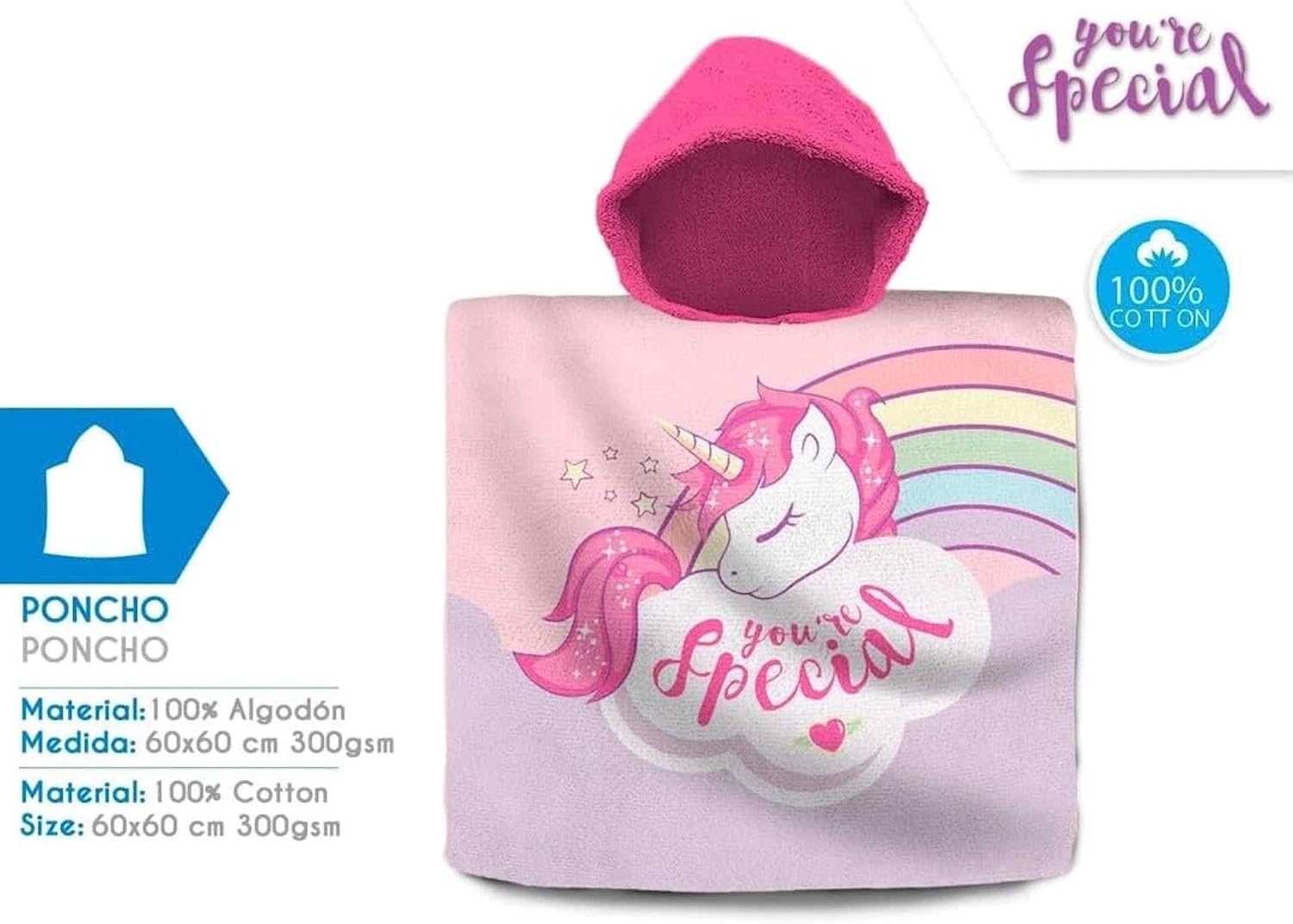 Kids Hooded Towel Poncho Cotton 120cm