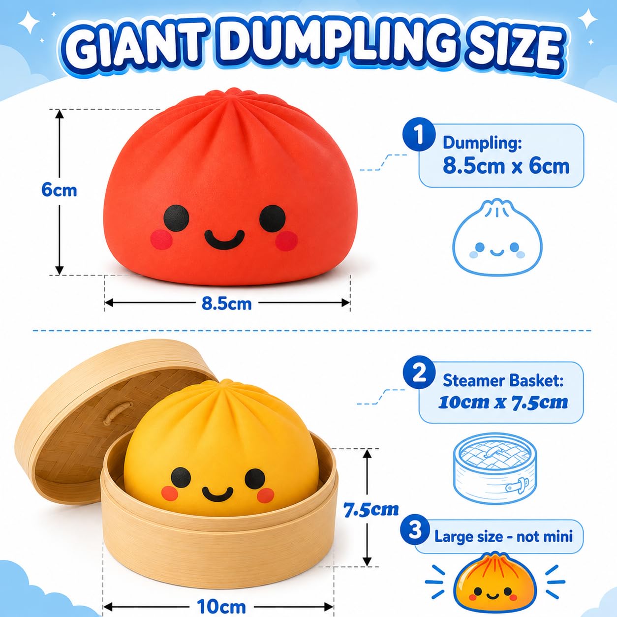 1x Random Colourful Dumpling Squishy Toy, 8.5cm