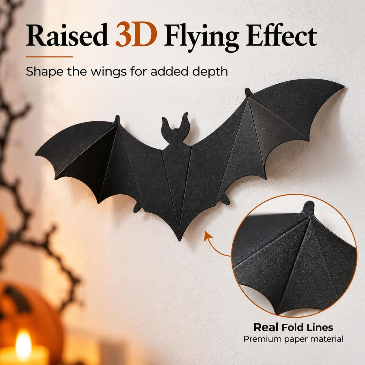 3D Halloween 12x Bat Wall Decorations with Adhesive