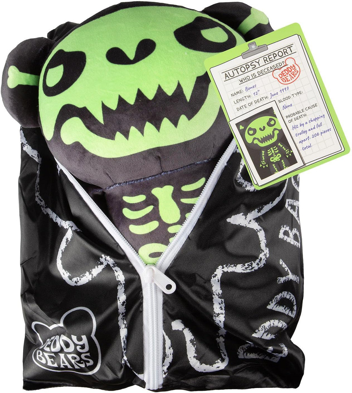 Bones Halloween Plush Deddy Bear Zip Body Bag 30cm