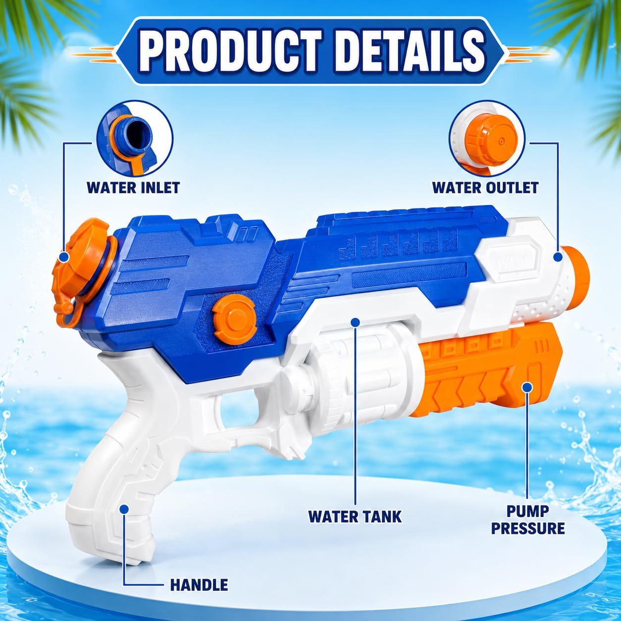 40cm XL Pump Action Water Gun 850ml Tank