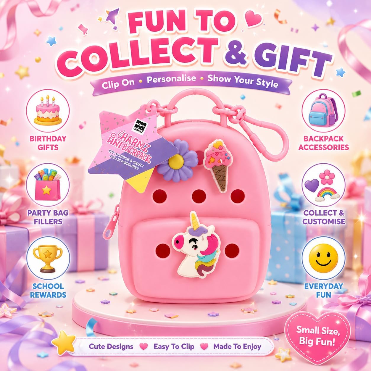 10cm Mini Bag Charm Keyring with Charms - 1x Random