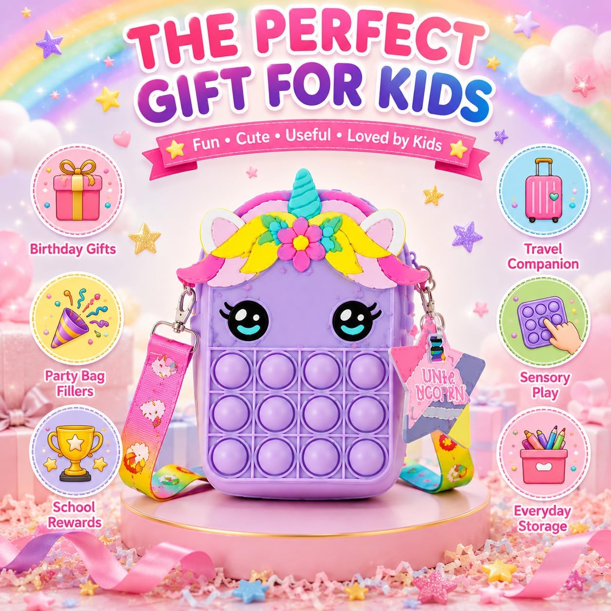 Random Unicorn Pop-It Fidget Bag with Lanyard