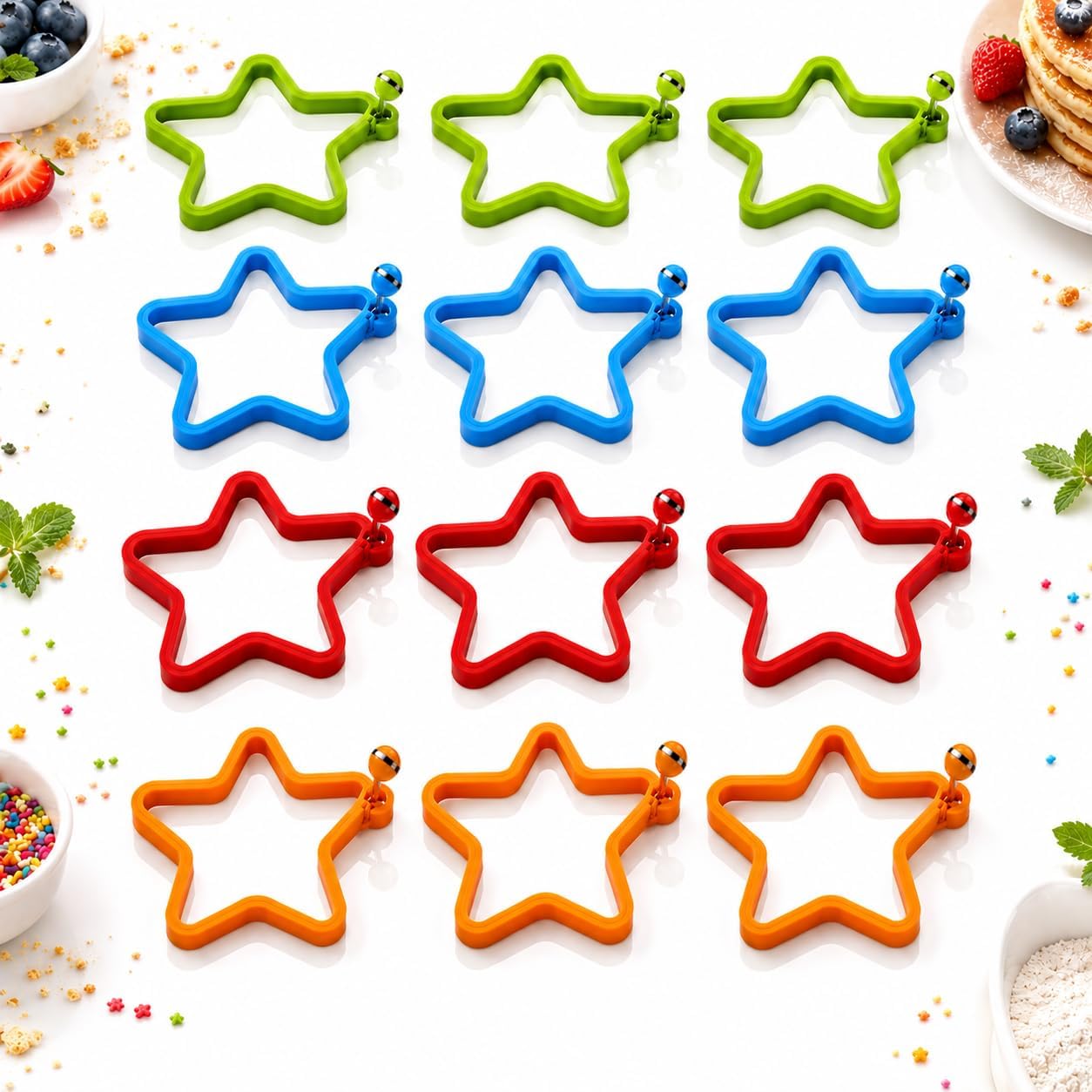 12x Star Silicone Egg Mould Rings with Handle