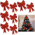 Red Glitter Christmas Decoration Bows 16cm