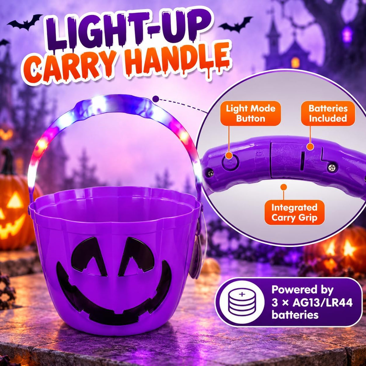 30cm Halloween Light Up Treat Bucket
