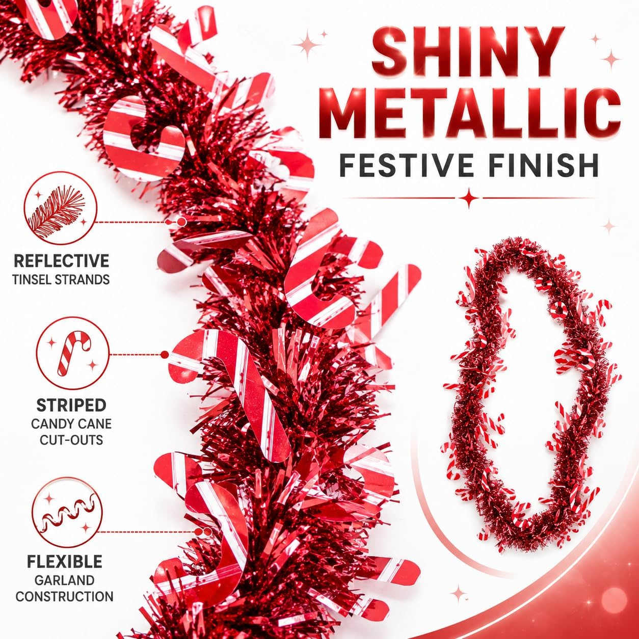 2M Candy Cane Tinsel Garland