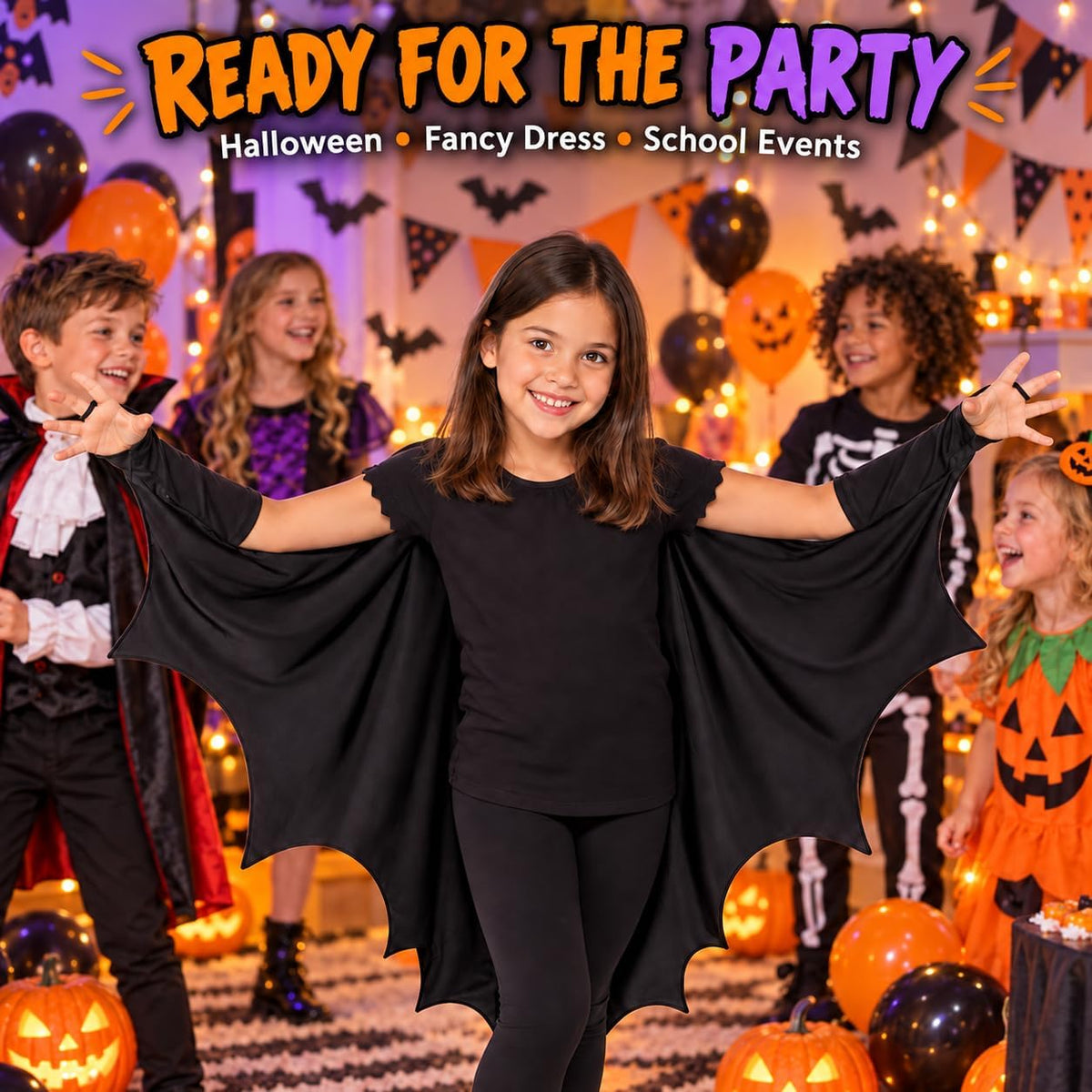 Halloween Children’s Black Bat Cape 74cm