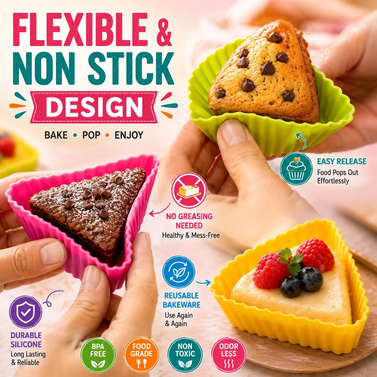6cm Triangle Silicone Baking Moulds