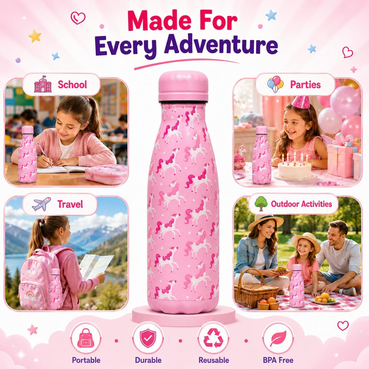 350ml Girls Insulated Metal Water Bottle