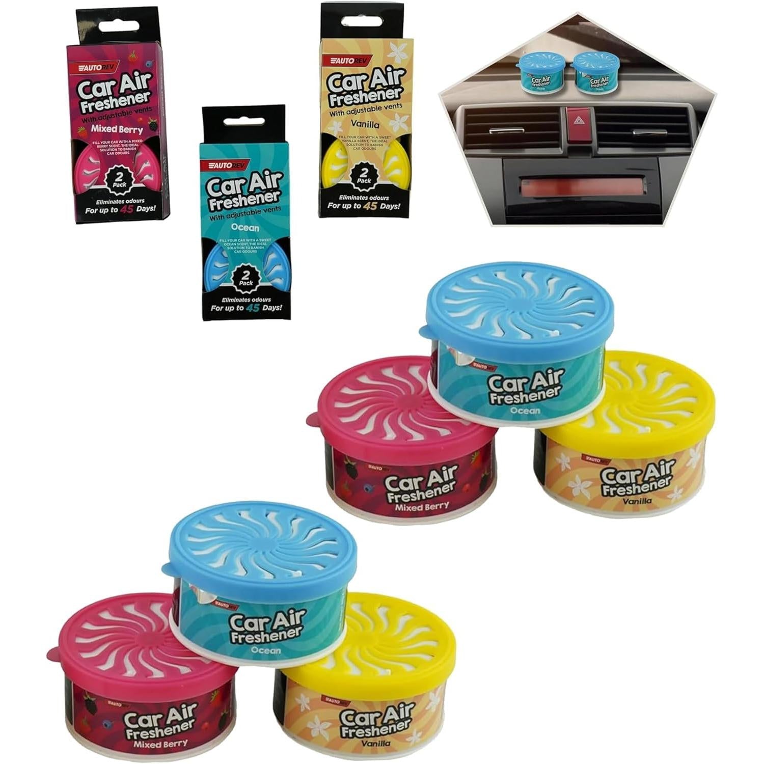 2PK Adjustable Car Air Fresheners Up to 45 Days - Assorted