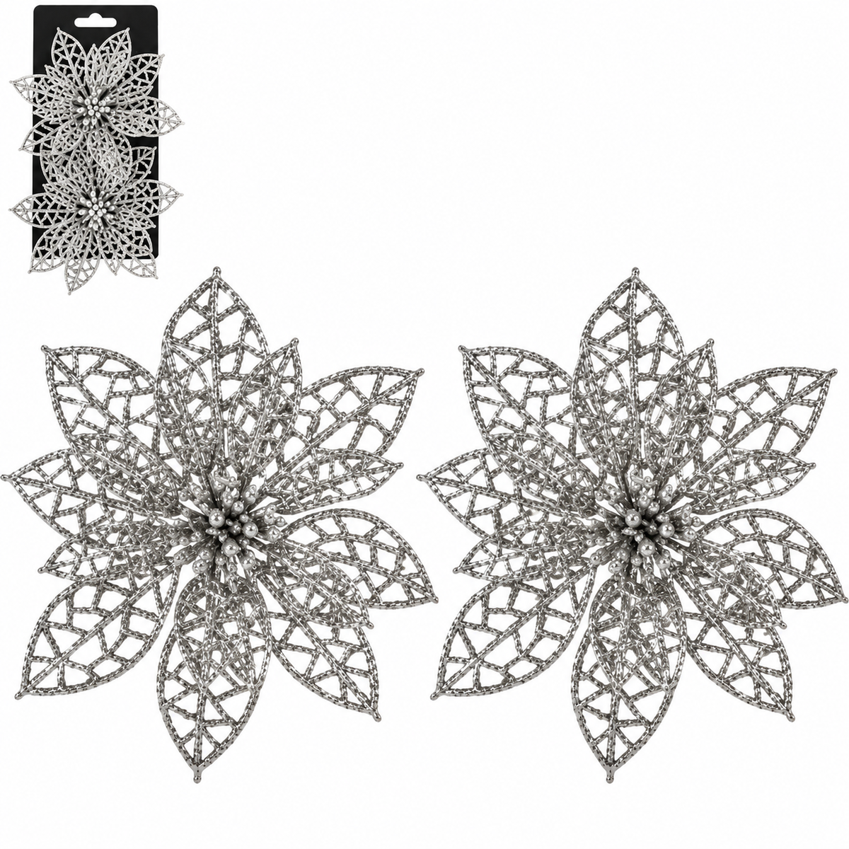 2Pcs Christmas Poinsettia Ornaments 15cm