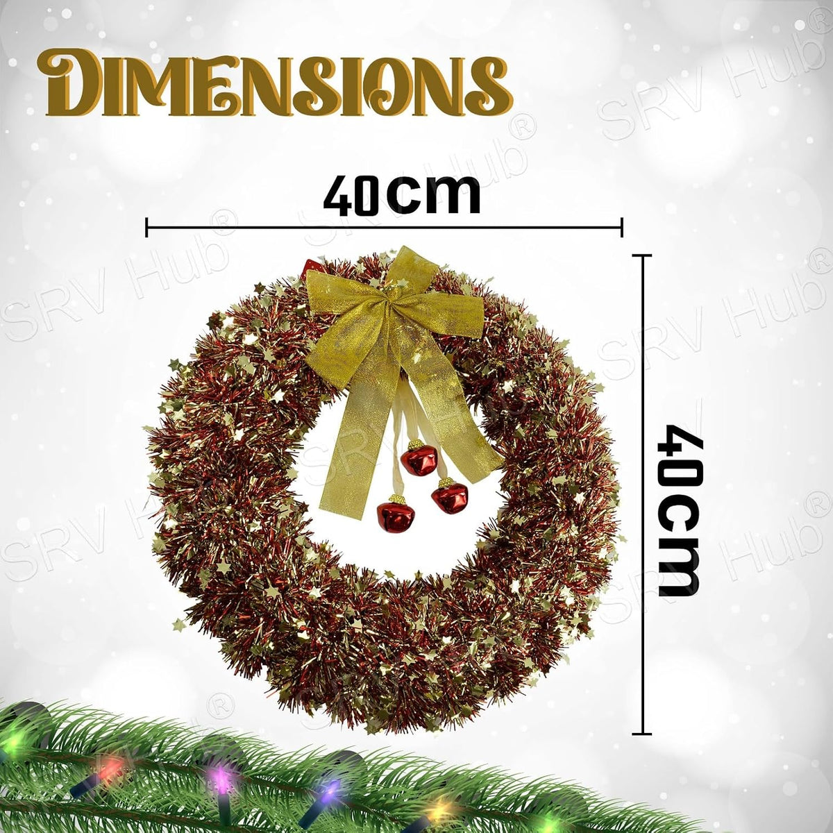 Christmas Tinsel Wreath for Front Home Door Hanging 40cm