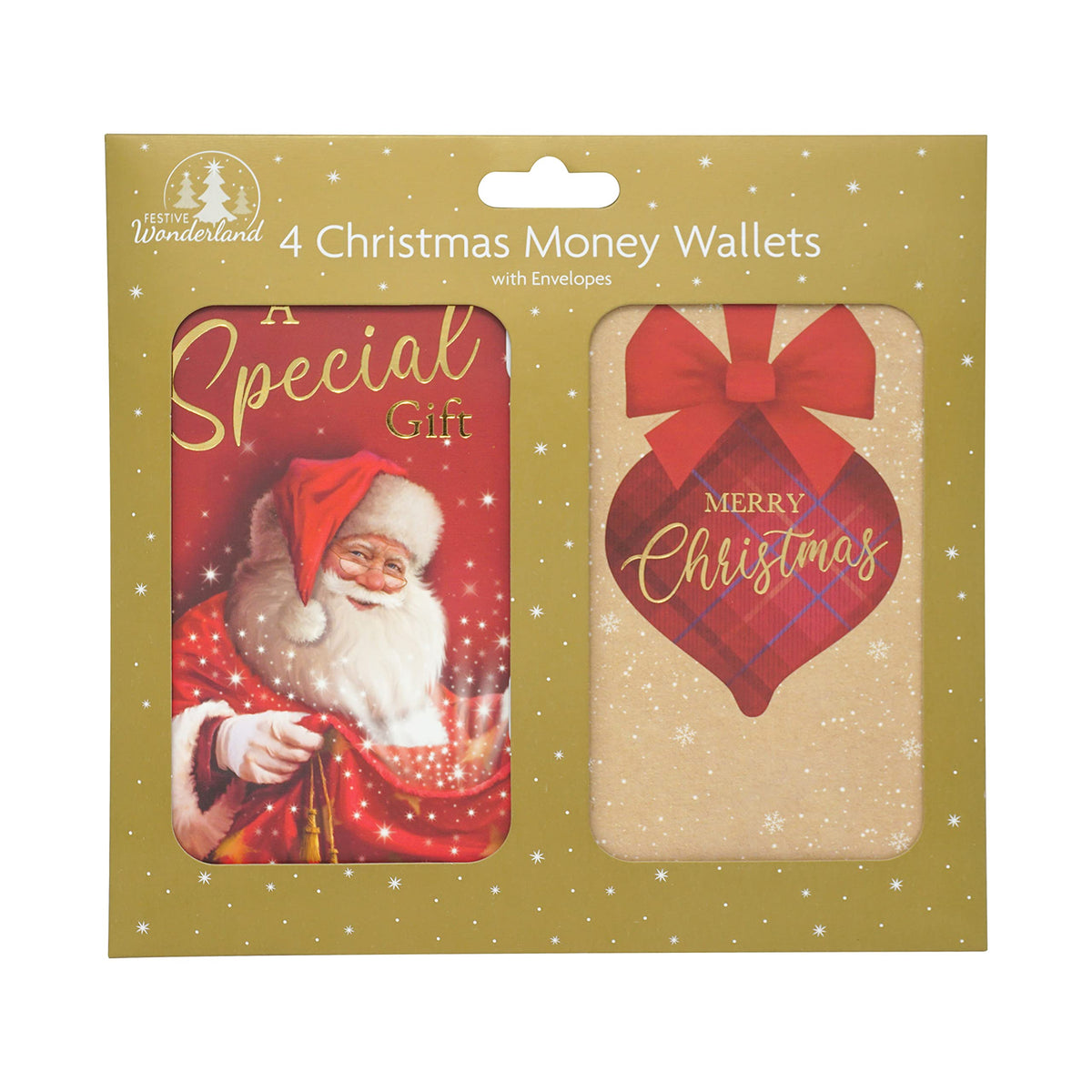 Traditional Christmas Money Wallet Cards 4Pcs with Envelopes