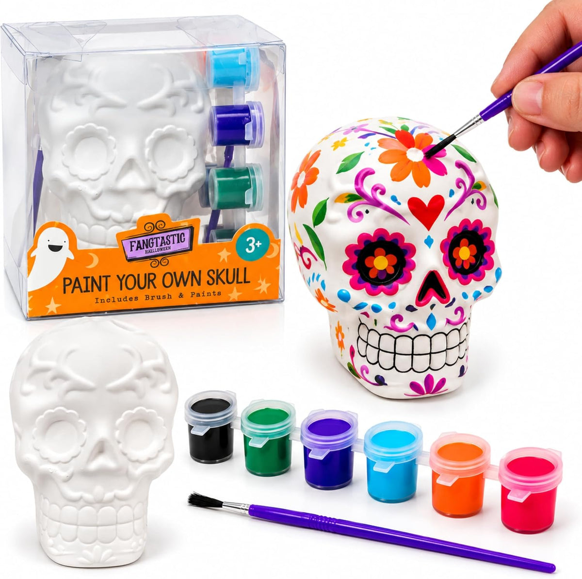 8PCs Halloween Paint Your Own Plaster Skull Craft Kit