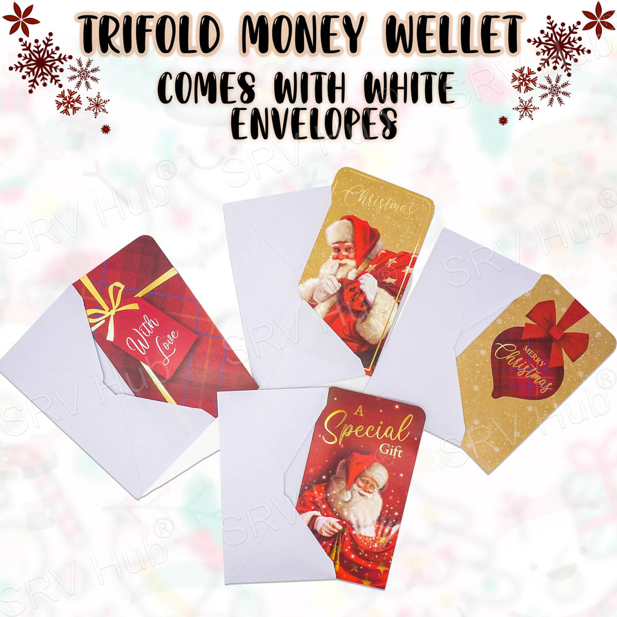 Traditional Christmas Money Wallet Cards 4Pcs with Envelopes