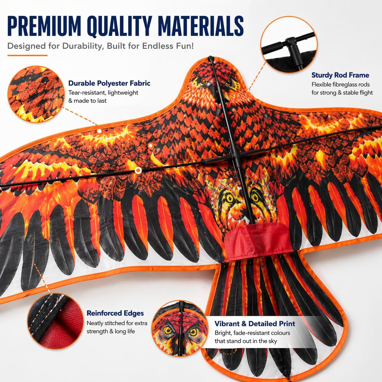 1.2m x 60cm Flying Eagle Kite with 30m String 1x Random