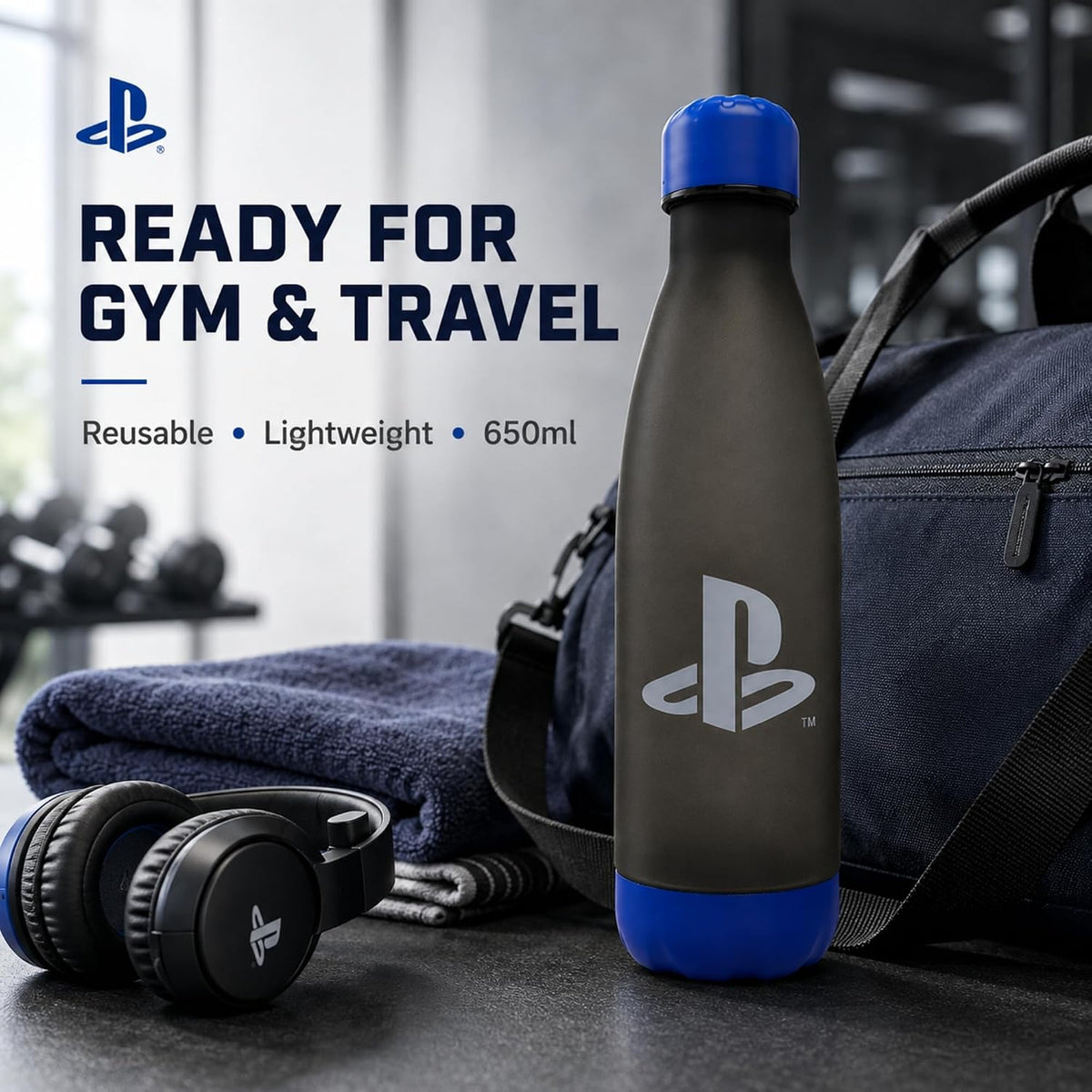 PlayStation 650ml BPA Free Soft Touch Water Bottle - Base and Grip