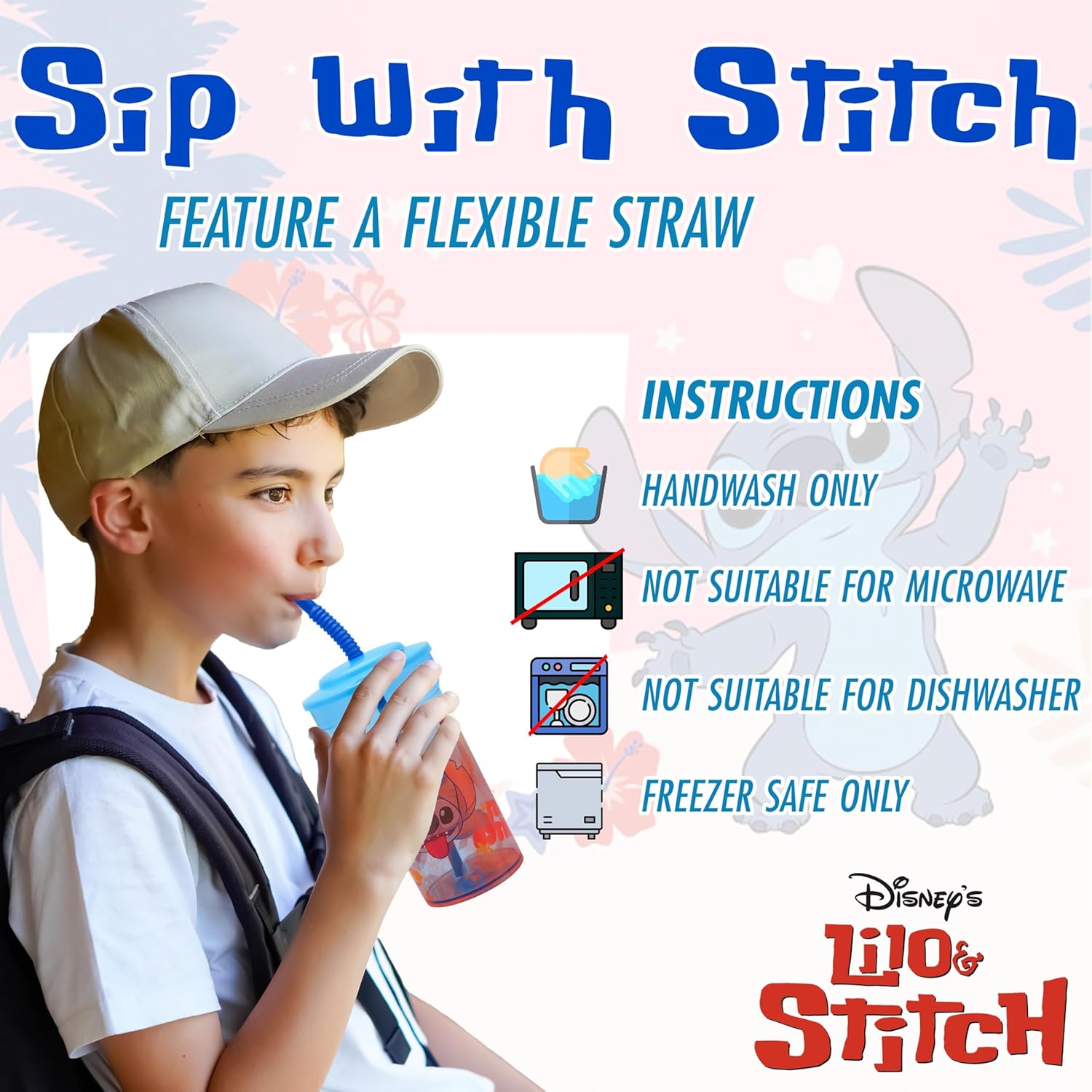 Kids Water Tumbler with Straw, 460ml