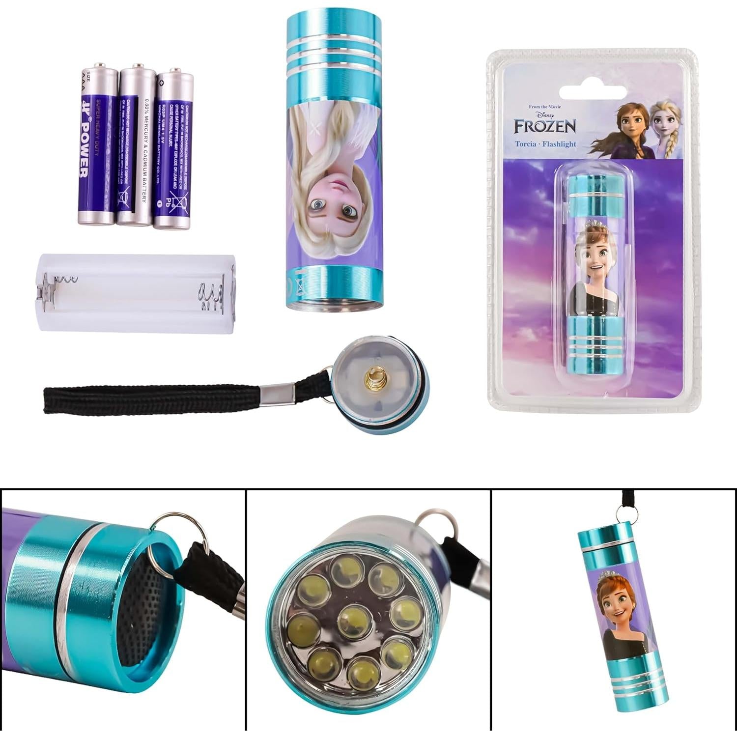 Kids Character LED Torch – Aluminium Flashlights with Batteries Included, Wrist Strap & Non-Slip Grip