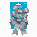 Xmas Glittered Sequin Bows 2Pcs - Silver
