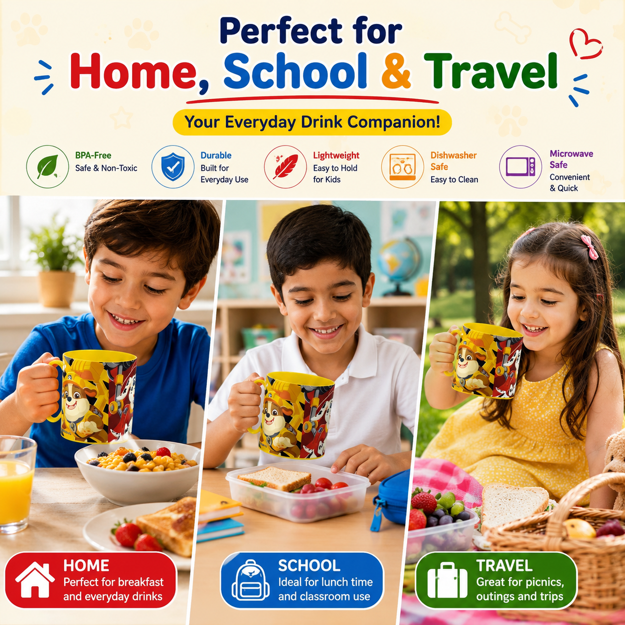 Kids Microwave Mug Reusable Plastic Cup - 390ml