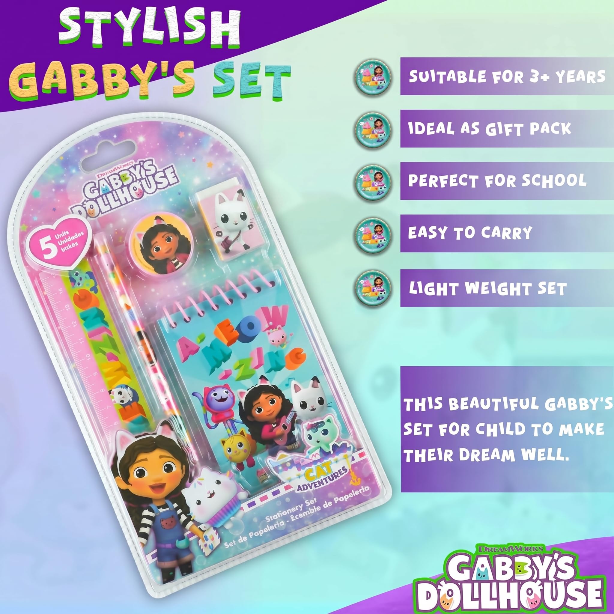 5PCs School Stationery Set - Assorted