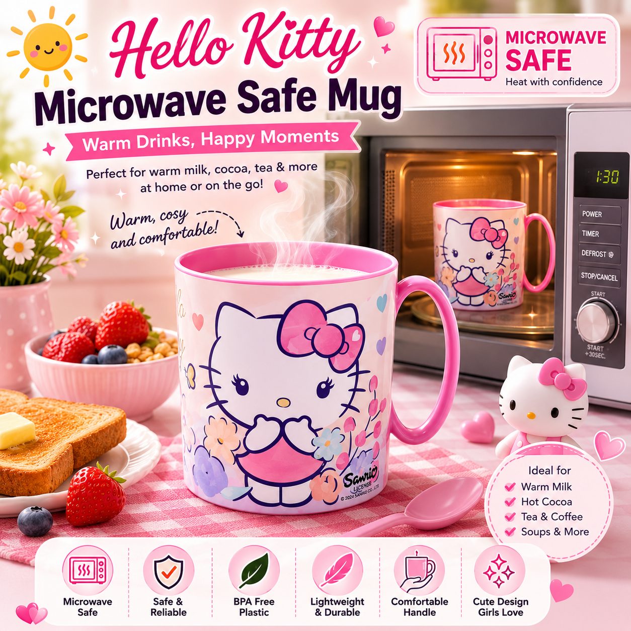 Kids Microwave Mug Reusable Plastic Cup - 390ml