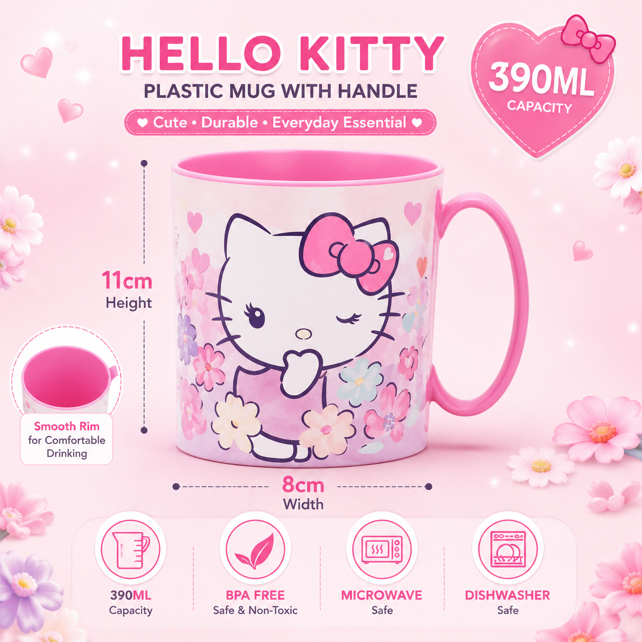 Kids Microwave Mug Reusable Plastic Cup - 390ml