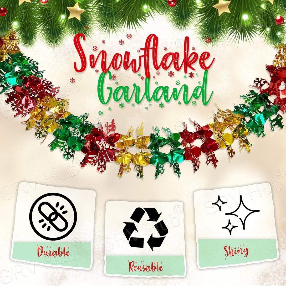 2M Long Snowflake Garland Christmas Hanging Decoration
